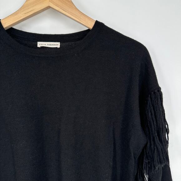 ULLA JOHNSON 100% Alpaca Rosa Fringe Shoulder Sweater Crew Neck, Black - Picture 3 of 8